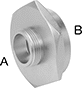 Image of Product. Front orientation. Contains Annotated. Fire Hose and Fittings. Fire-Fighting Hose Fittings , NH/NST Thread, Female, Straight, Male, Threaded Fitting Connection, Reducing-Adapter Fitting.