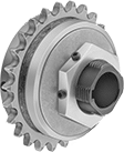 Image of Product. Torque Limiter Shown with Sprocket. Front orientation. Chain and Belt Torque Limiters.