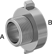Image of Product. Front orientation. Contains Annotated. Fire Hose and Fittings. Rocker-Lug Fire-Fighting Hose Fittings , NPT Thread, Straight, Reducing-Adapter Fitting, Male, Female, Threaded Fitting Connection, NH/NST Thread.