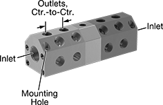 Image of Product. Dual-Section Manifold. Front orientation. Contains Annotated. Manifolds. Color-Coded Irregular Hex Manifolds.