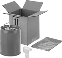 Image of Product. Front orientation. Shipping Jugs. UN-Compliant Round Metal Shipping Jugs with Packing Kit.