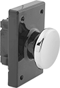 Image of Product. Metal Actuator with Positive-Force Contacts. Front orientation. Metal Actuator. Outlet-Box-Mount Push-Button Switches, Positive-Force Contacts, Screw-Terminal Wire Connection.