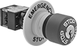 Image of Product. Key Reset. Front orientation. Emergency Stop Switches. 16 mm Panel-Mount Push-Button-Actuator Emergency Stop Switches, Key Reset.