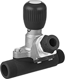 Image of Product. Front orientation. Flow-Adjustment Valves. Metering Valves for Abrasive Blasting.
