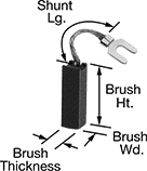 Image of Attribute. Front orientation. Contains Annotated. Motor Brushes with Shunt and Terminal.