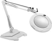 Image of Product. Front orientation. Magnifiers. Illuminated Weighted-Base Workstation Magnifiers, Round Lens, Open Spring.