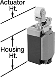 Image of Attribute. Style C. Front orientation. Contains Annotated. Limit Switches. Safety Limit Switches, Roller Lever Actuator, Style C.