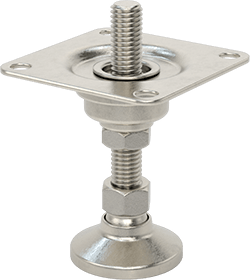 Image of Product. Front orientation. Swivel Leveling Mount, with Square Bracket, 303 Stainless Steel Base, 1/2"-13 Size 304 Stainless Steel Stud.
