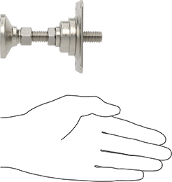 Image of Product. Side1 orientation. Contains SizingReference. Swivel Leveling Mount, with Square Bracket, 303 Stainless Steel Base, 1/2"-13 Size 304 Stainless Steel Stud.