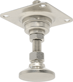 Image of Product. Front orientation. Swivel Leveling Mount, with Square Bracket, 303 Stainless Steel Base, 1/2"-13 Size 304 Stainless Steel Stud.
