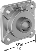 Image of Product. Front orientation. Mounted Bearings. Food-and-Beverage Mounted Ball Bearings with Four-Bolt Flange.