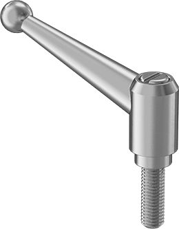 Image of Product. Front orientation. 303 Stainless Steel Adjustable Handle, with M10 x 1.5 mm Thread Size x 30 mm Long Stud, 58 mm Projection.