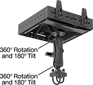 Image of Product. Front orientation. Contains Annotated. Positioning Arms. Laptop Positioning Arms , Clamp-On Pipe Mount.