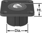 Image of Product. Front orientation. Contains Annotated. Ball Transfers. Washdown Recessed Flange-Mount Ball Transfers.