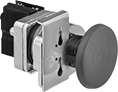 Image of Product. Front orientation. Emergency Stop Switches. 30 mm Panel-Mount Push-Button-Actuator Emergency Stop Switches, Not Illuminated, Lockout, Pull Reset.