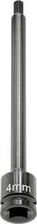 Image of Product. Bottom orientation. Long-Reach Impact Hex Bit Socket, 1/4" Square Drive, 4 mm Drive Size, 4" Overall Length.