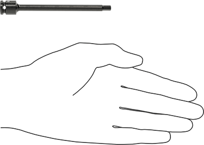 Image of Product. Side1 orientation. Contains SizingReference. Long-Reach Impact Hex Bit Socket, 1/4" Square Drive, 4 mm Drive Size, 4" Overall Length.