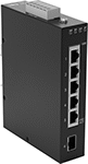 Image of Product. 5 Ethernet Sockets with 1 SFP Socket. Front orientation. Ethernet Switches. Device-Prioritizing DIN-Rail-Mount Ethernet Switches, Ethernet Switches with SFP Sockets, 5 Sockets.