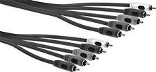 Image of Product. RCA Plug × RCA Plug for Audio/Video with Five Connections. Front orientation. Coaxial Cords. Coaxial Cords, RCA Connection, Plug, 1.2" Cord Width.