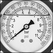 Image of Specification. Front orientation. ZoomedIn view. Contains Border. Tire Gauges. Inflator Tire Gauges, Dial Readout.