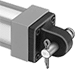 Image of ProductInUse. Front orientation. Air Cylinder Mounts. Nonrotating NFPA Tie Rod Air Cylinders, Pivot-Bracket-with-Pin Actuator Connection.
