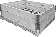Image of ProductInUse. Shown Stacked on Pallet. Front orientation. Pallet Collars.
