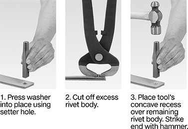 Image of ProductInUse. Front orientation. Contains Annotated, MultipleImages. Rivet Tools. Tools for Solid Rivets with Washer.