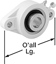 Image of Product. Front orientation. Contains Annotated. Mounted Bearings. Food-and-Beverage Mounted Ball Bearings with Two-Bolt Flange.