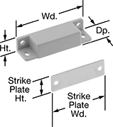 Image of Product. Front orientation. Contains Annotated. Magnetic Latches. Food and Beverage Magnetic Latches, Style 1.