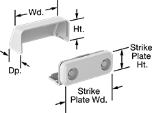 Image of Product. Front orientation. Contains Annotated. Magnetic Latches. Clean Room Magnetic Latches, Style 2.