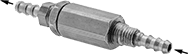 Image of Product. Front orientation. Contains Annotated. Air Flow Control Valves. Inline Air Flow Control Valves, Barbed Male Inlet × Barbed Male Outlet.