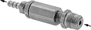 Image of Product. Front orientation. Contains Annotated. Air Flow Control Valves. Inline Air Flow Control Valves, NPT Male Inlet × Barbed Male Outlet.