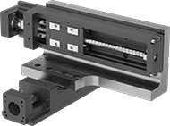 Image of ProductInUse. Side Mounting Plate (Shown Installed). Front orientation. Electric Slide Mounts. Positioning Slides for Stepper Motors, Side Mount.