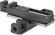 Image of ProductInUse. Horizontal Mounting Plate (Shown Installed). Front orientation. Electric Slide Mounts. Positioning Slides for Stepper Motors, Horizontal Mount.