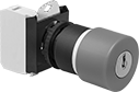 Image of Product. Front orientation. Emergency Stop Switches. Plastic 22 mm Panel-Mount Push-Button-Actuator Emergency Stop Switches, Not Illuminated, Key Reset.
