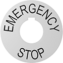 Image of Product. With Keyway Notch. Front orientation. Legend Plates. Labels for Emergency Stop Switches, Notch.