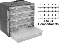 Image of Product. Front orientation. Contains Annotated, MultipleImages. Cabinets. Easy-Carry Small-Parts Cabinets with Compartmented Boxes.