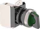 Image of Product. Green. Front orientation. Lever Switches. Plastic 22 mm Panel-Mount Lever Switches, Not Illuminated.