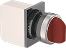 Image of Product. Red. Front orientation. Lever Switches. Plastic 22 mm Panel-Mount Lever Switches, Not Illuminated.