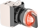 Image of Product. Red. Front orientation. Lever Switches. Plastic 22 mm Panel-Mount Lever Switches, Illuminated.