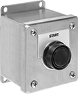 Image of Product. Front orientation. Push-Button Switches. Stainless Steel Enclosed Push-Button Switches, 1 Flush Push Button.