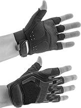 Image of ProductInUse. Style A. Front orientation. Gloves. High-Dexterity Open-Finger Work Gloves, Synthetic Leather, Style A.