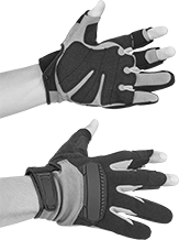 Image of ProductInUse. Style B. Front orientation. Gloves. High-Dexterity Open-Finger Work Gloves, Synthetic Leather, Style B.