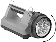 Image of Specification. Front orientation. Contains Annotated. Flashlights. Pivoting-Head Plug-In Emergency Flashlights.