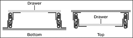 Image of Attribute. Mount Configuration with 2 Kits. Front orientation. Contains Annotated, Border, MultipleImages. Brackets. Lock-Open/Lock-Closed Drawer Slides, Polished.