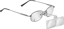 Image of ProductInUse. Front orientation. Magnifiers. Clip-On Eyeglass-Mount Magnifiers.