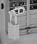 Image of ProductInUse. Lockout
(Padlock Not Included). Front orientation. Lockouts. Circuit Breaker Lockouts, Snap On, For 1 Maximum Padlock.
