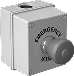 Image of Product. Front orientation. Emergency Stop Switches. Aluminum Enclosed Push-Button-Actuator Emergency Stop Switches, Illuminated Pull Reset.