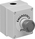 Image of Product. Front orientation. Emergency Stop Switches. Aluminum Enclosed Push-Button-Actuator Emergency Stop Switches, Turn Reset.