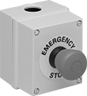 Image of Product. Front orientation. Emergency Stop Switches. Aluminum Enclosed Push-Button-Actuator Emergency Stop Switches, Pull Reset.